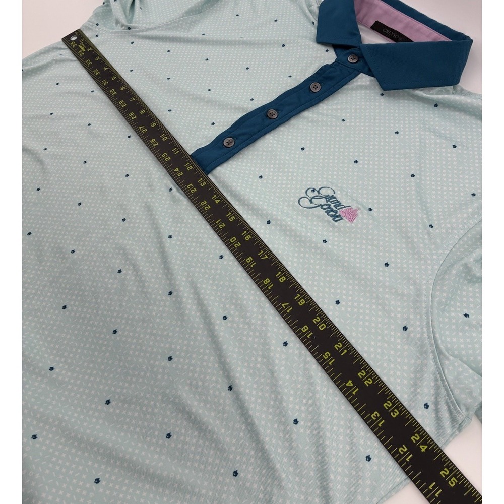 Greyson Golf Polo Large Mint Teal Performance All Over Print Stretch Polyester - Picture 7 of 7